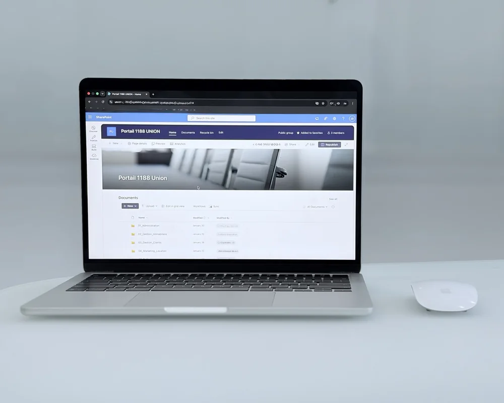 Le portail SharePoint du Centre d’affaires 1188 Union sur un portable